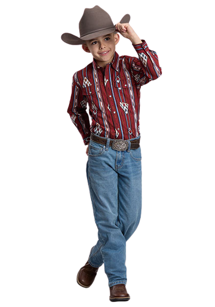Roper Boy's Rust Vintage Stripe Long Sleeve Snap Shirt