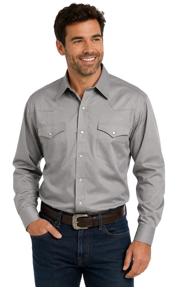 Circle S Men's Steel Grey Long Sleeve Snap Shirt