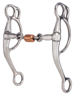 AHE Stainless Steel 5" 3 Piece Snaffle w/Sliding Copper Roller Bit