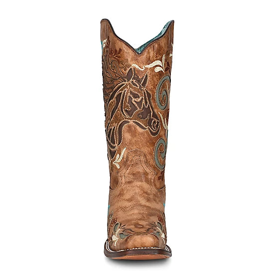 Corral Women's Iridescent Horse Inlay and Embroidery Square Toe Boots