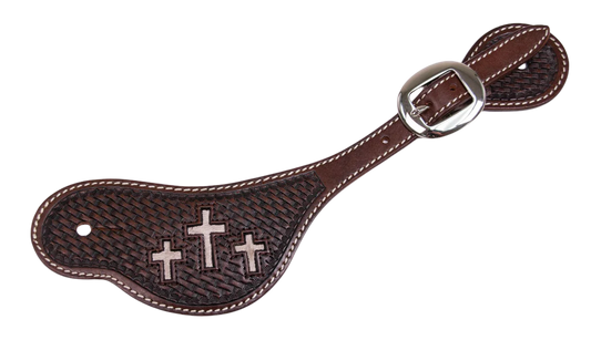 Cowboy Chrome Men's 3 Cross Cutouts and Basket Tooled Spur Straps