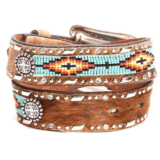 Ariat Girl's Hair On Beaded Leather Western Belt