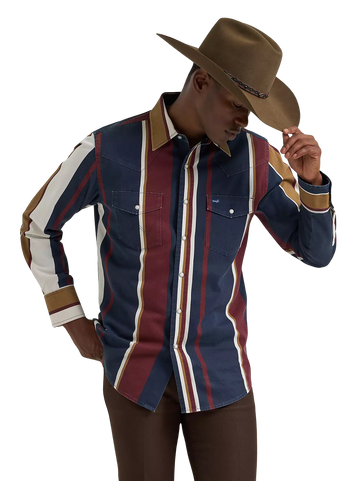 Wrangler Men's Vintage-Inspired Midnight Oak Brushpopper Western Snap Workshirt