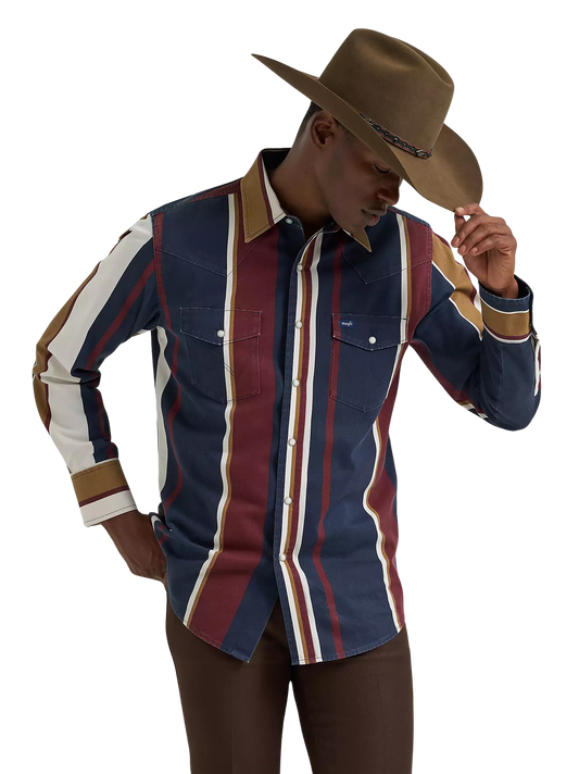 Wrangler Men's Vintage-Inspired Midnight Oak Brushpopper Western Snap Workshirt