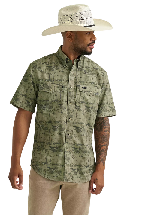 Wrangler Men's Olivine All Terrain Gear Men's Print Performance Shirt