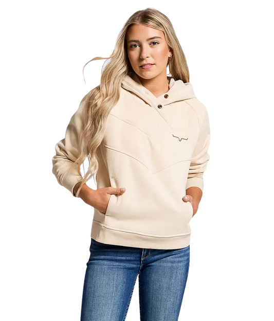 Kimes Women's Ella Hooded Henley Natural Sweatshirt