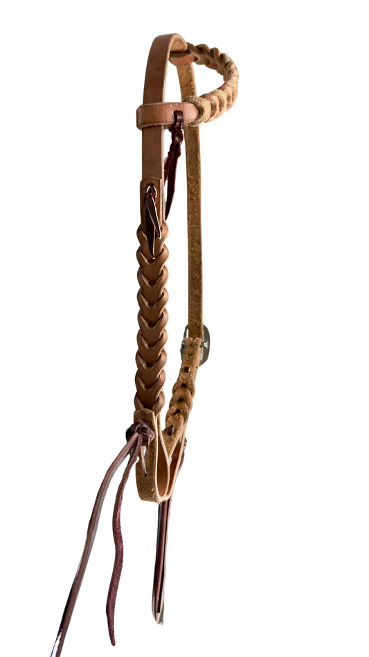 Custom Local Artisan Blood Knot Harness Leather One Ear Headstall w/Braided Ear
