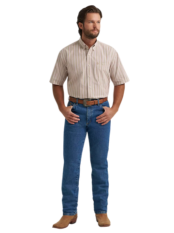 Wrangler Men's George Straight Sand Stripes Short Sleeve Button-Down Shirt