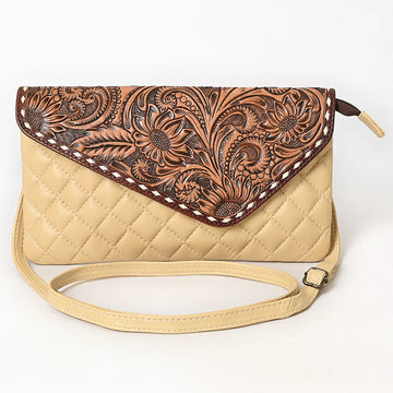 American Darling Cream Quilted Crossbody Purse w/Sunflower Tooling