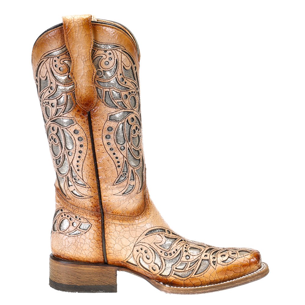 Corral Girl's Shiny Inlay Square Toe Western Boots