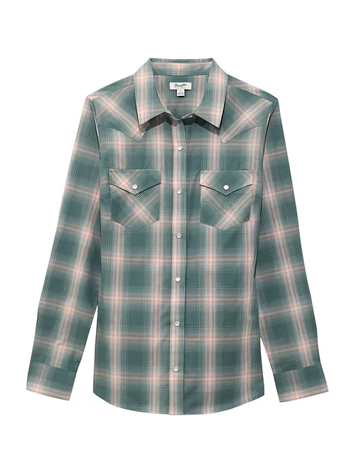 Wrangler Retro Women's Green Plaid Essential Snap Shirt