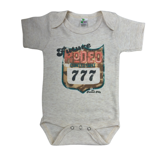 "Future Rodeo Contestant 777" Infant Short Sleeve Oatmeal Onesie
