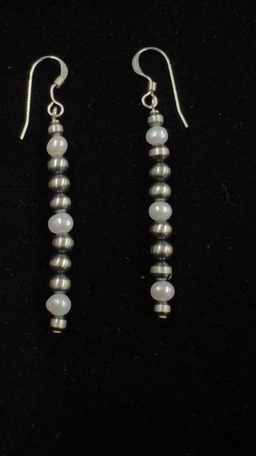 Navajo and Freshwater Pearl Dangle Earrings