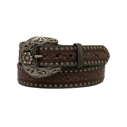 Nocona Women's 1-1/2" Embossed Overlay Studs Brown Belt