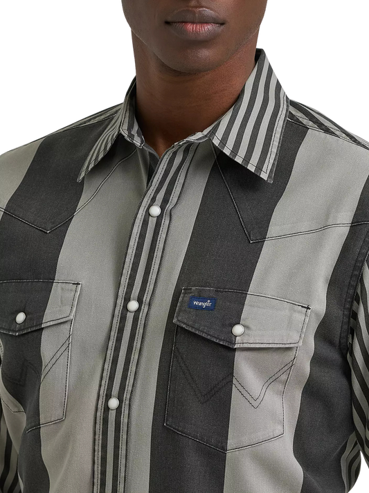 Wrangler Men's Vintage-Inspired Smoky Stripes Brushpopper Western Snap Workshirt