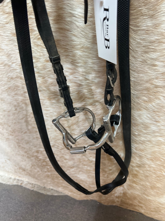 Used Camelot Black English Bridle With Myler Ported Dee Ring Bit With Roller