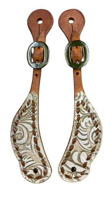 San Saba Harness Leather Spur Straps w/Floral Print & Buckstitch