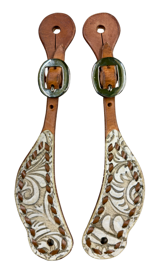 San Saba Harness Leather Spur Straps w/Floral Print & Buckstitch