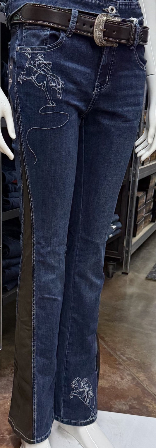 Grace in LA Women's Jeans with Front Cowboy Embroidery