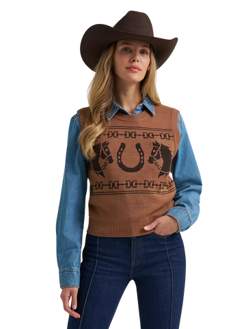 Wrangler Women's Horse Brown Sweater Vest