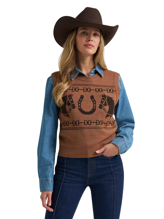Wrangler Women's Horse Brown Sweater Vest