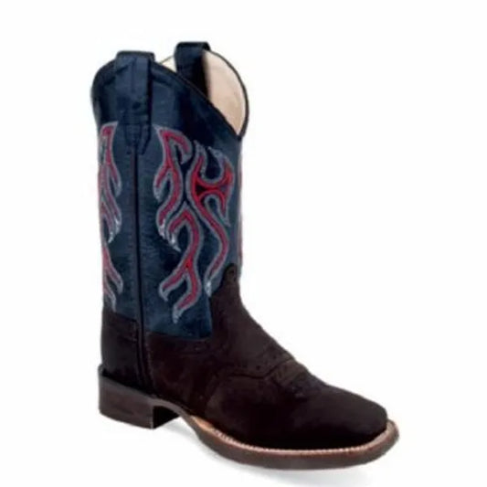 Old West Kid's Blue/Dark Brown Western Boots