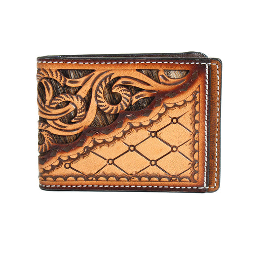 3D Calf Hair Tooled Bifold Spring Money Clip