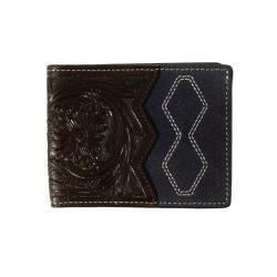 3D Men's Navy Hand Tooled Bifold with Passcase Style Wallet