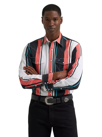Wrangler Men's Vintage-Inspired Burning Coral Brushpopper Western Snap Workshirt