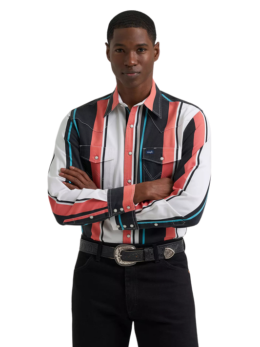 Wrangler Men's Vintage-Inspired Burning Coral Brushpopper Western Snap Workshirt