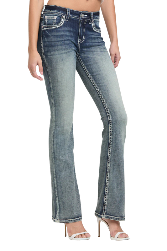 Grace in LA Women's Heavy Stitches Embroidery Bootcut Jeans