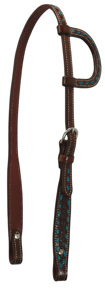 Scott Thomas Chocolate Leather Tooled One Ear Headstall w/Turquoise Buckstitch
