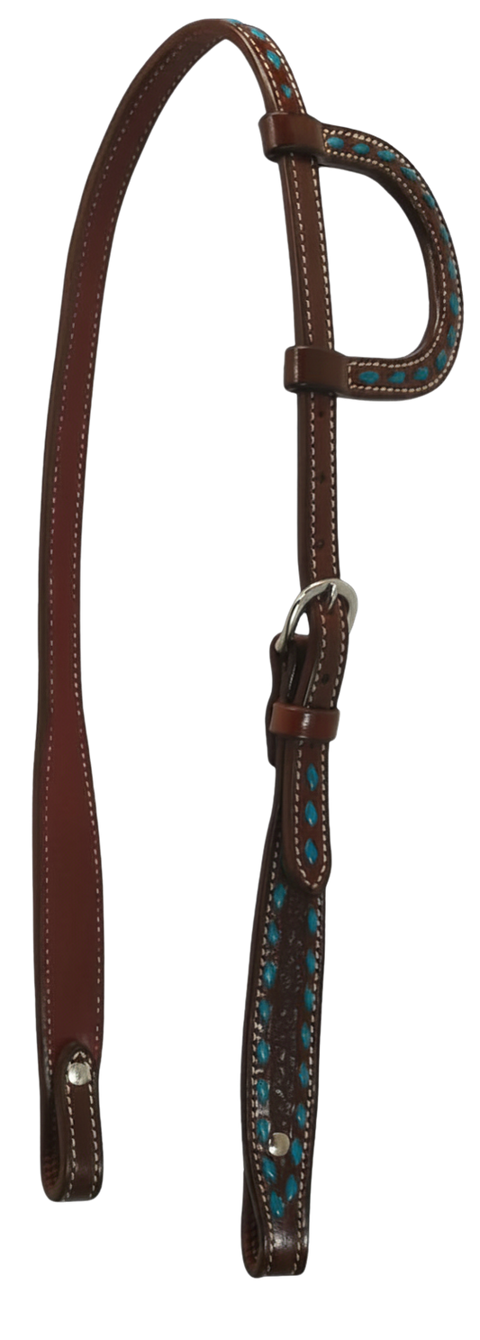 Scott Thomas Chocolate Leather Tooled One Ear Headstall w/Turquoise Buckstitch