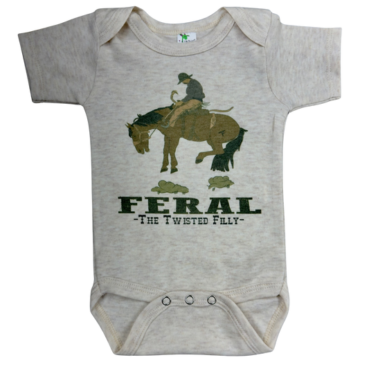 "Feral -The Twisted Filly" Infant Short Sleeve Oatmeal Onesie
