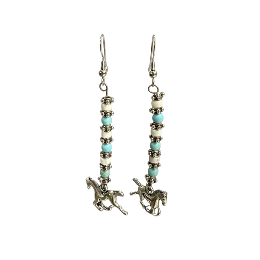Turquoise &  Howlite Horse Charm Dangle Earrings