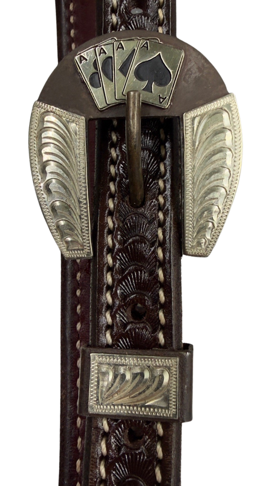 Scott Thomas Single Ear Vintage Basket Stamp Headstall with Aces Buckle