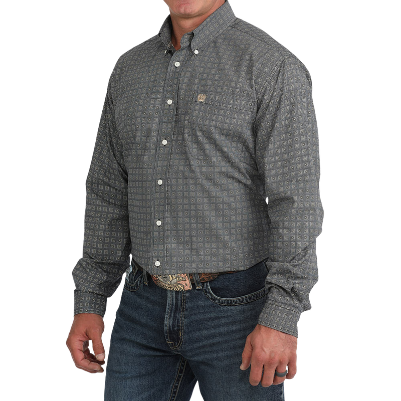Cinch Men's Navy Geometric Print Long Sleeve Button Down Shirt