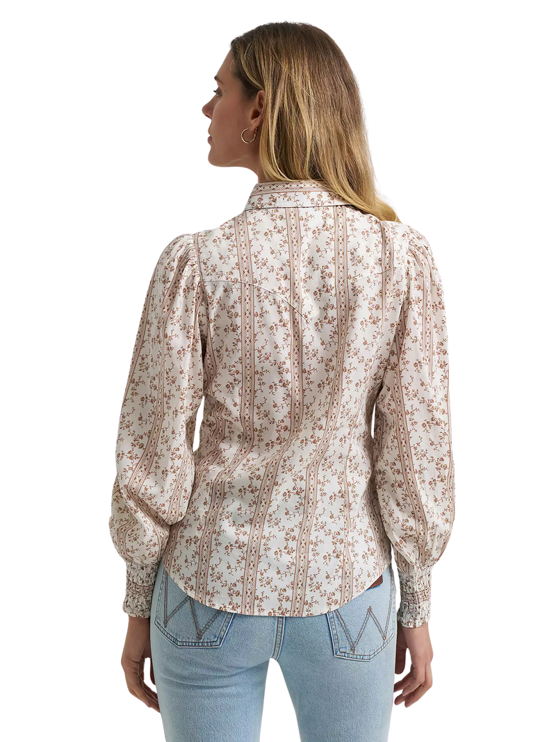 Wrangler Women's Smocked Sleeve Western Snap Blouse