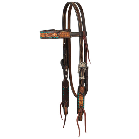 Weaver Turquoise Cross Floral Buckstitch 5/8" Headstall