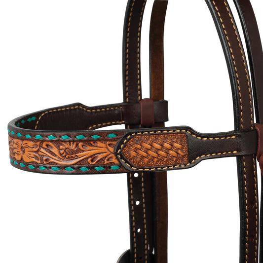 Weaver Turquoise Cross Floral Buckstitch 5/8" Headstall