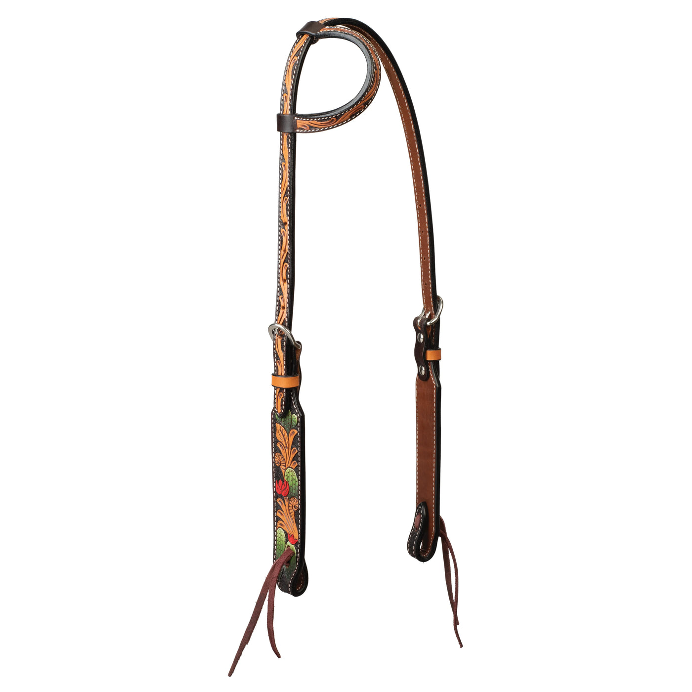 Weaver Turquoise Cross Cactus Tooled One Ear Headstall