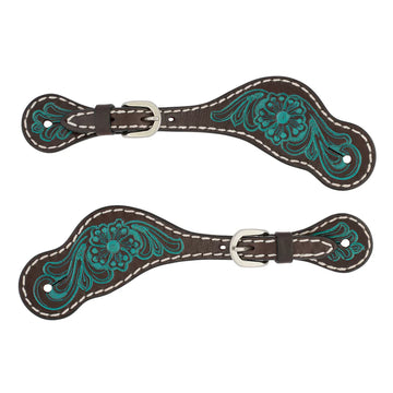 Weaver Turquoise Cross Carved Turquoise Flower Ladies' Spur Straps