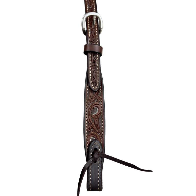 Scott Thomas Floral Stamped Dark Oiled Leather Slit Ear Headstall