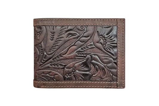 Wrangler Men's Texas Rose Embossed Leather Bifold Wallet