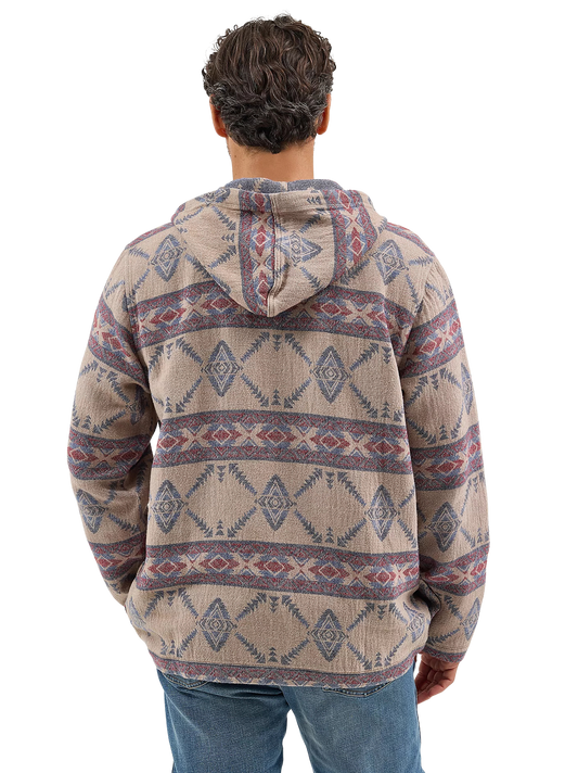 Wrangler Men's Jacquard Quarter Zip Hooded Popover Jacket