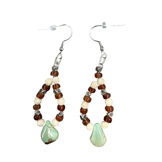 Carnelian, Turquoise, & River Stone Drop Earrings