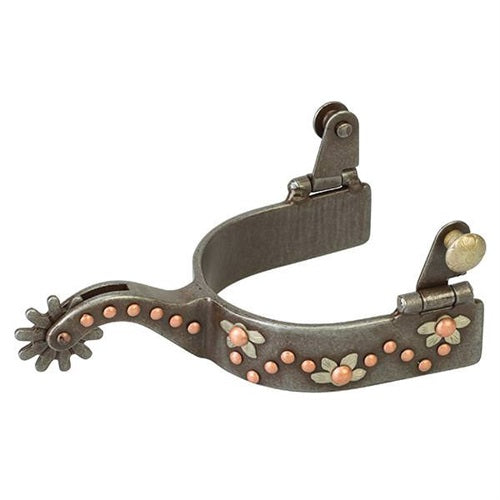 Weaver Men's Spur with German Silver Floral Trim and Copper Accents