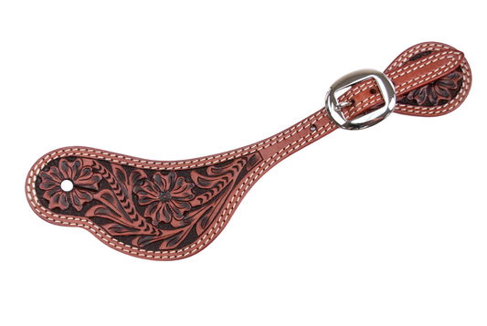 Cowboy Chrome Men's Floral Contrast Hand Tooled Spur Straps