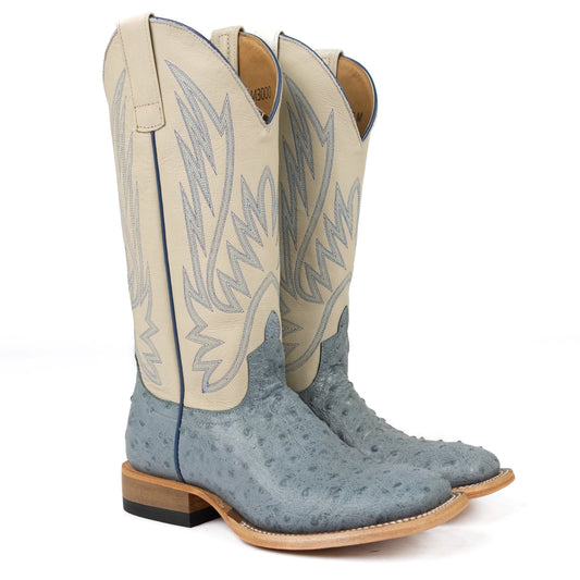 Macie Bean Women's Blue Ostrich Denim Dolly Square Toe Boots