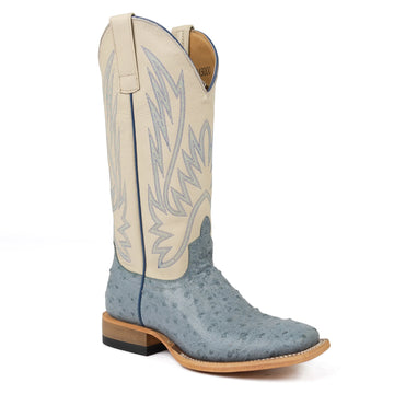 Macie Bean Women's Blue Ostrich Denim Dolly Square Toe Boots